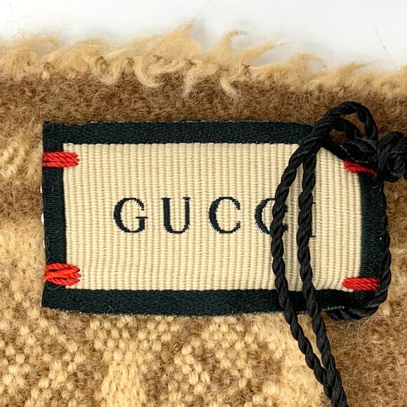 X15022 Gucci Brown Logo Jacquard Wool Fringe Scarf - Picture 8 of 9